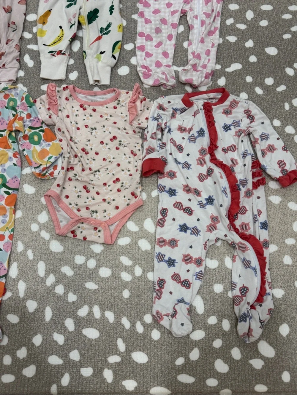 Lot of 6 bamboo footies baby girl colorful print zippy ruffle fruits floral - Picture 5 of 13